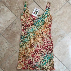 Rum Reggae "Rum Jungle" Cream/Red Batik mini dress Small 100% Cotton NWT!